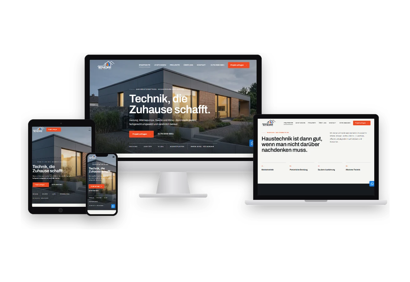 endrishk.de – SHK-Meisterbetrieb – Mockup auf Desktop, Laptop, Tablet und Smartphone